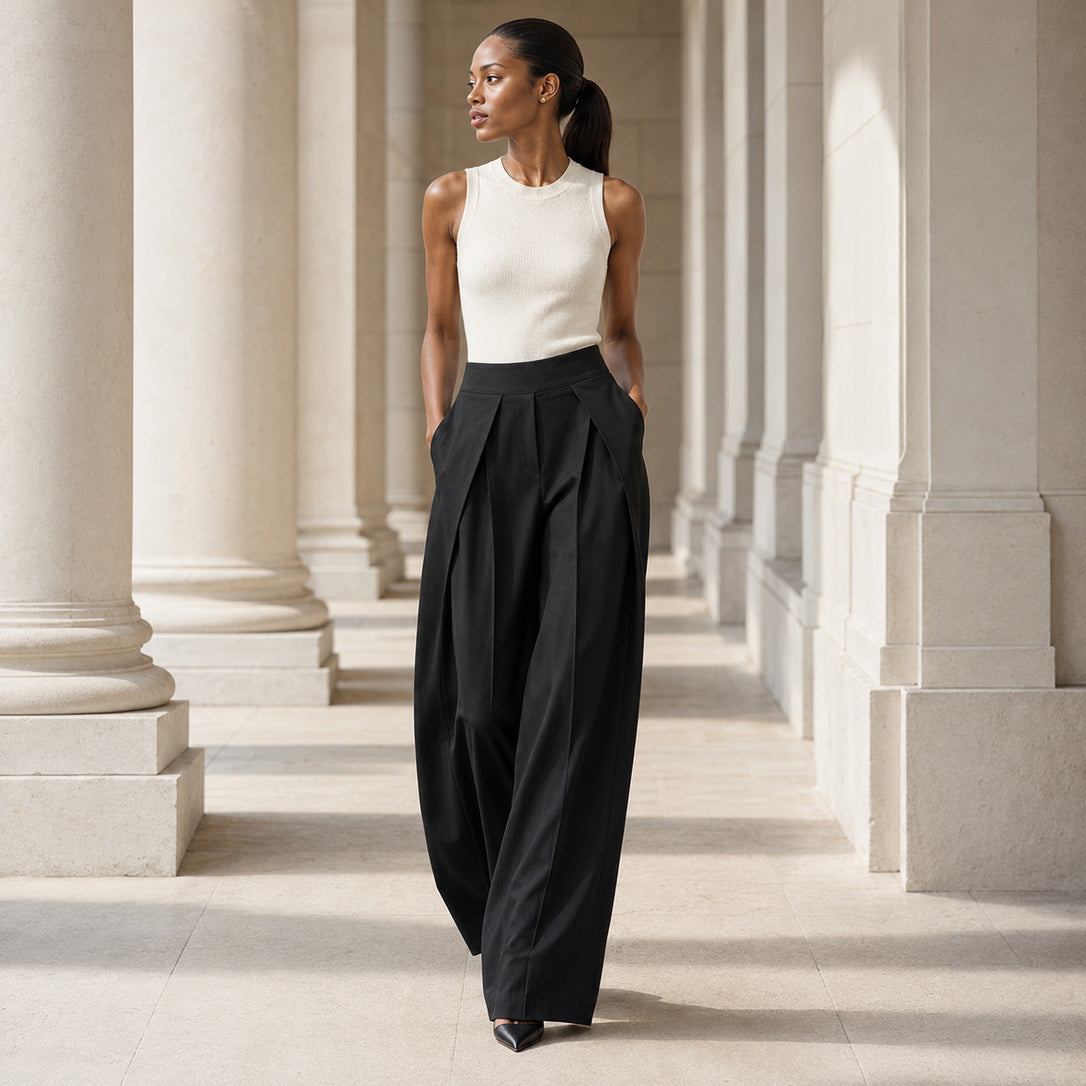 The Arden Sculptural Wide-Leg Trouser in Black — product image 6 #Color_Black