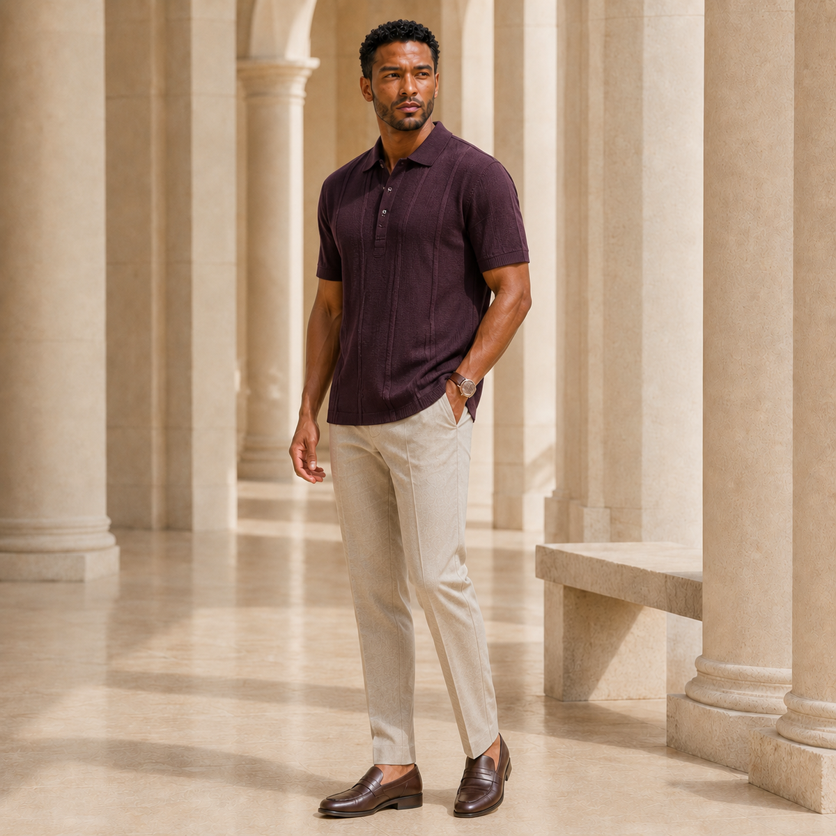 The Laurent Textured Polo in Red — product image 5 #Color_Red