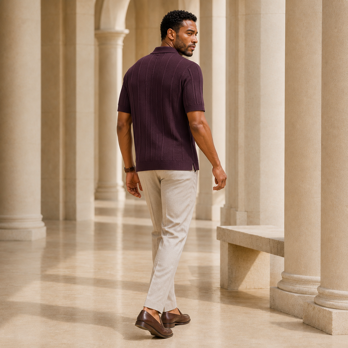 The Laurent Textured Polo in Red — product image 6 #Color_Red