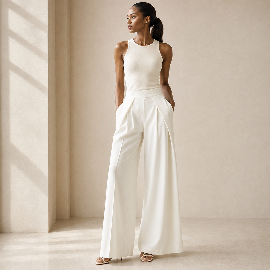 The Arden Sculptural Wide-Leg Trouser in Ivory — product image 10 #Color_Ivory