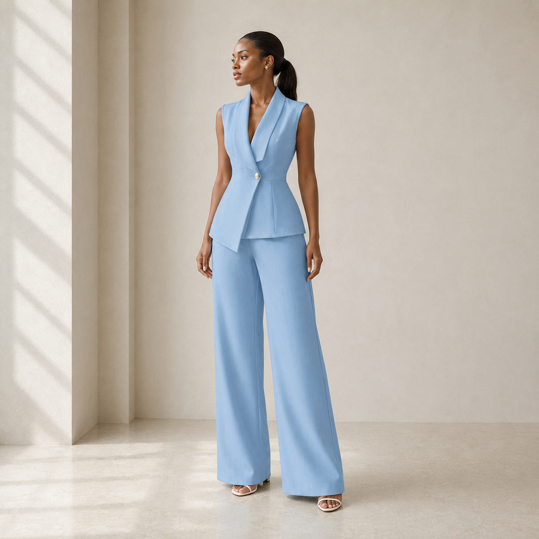 The Astor Sculpted Trouser Set in Powder Blue — product image 5 #Color_Powder Blue