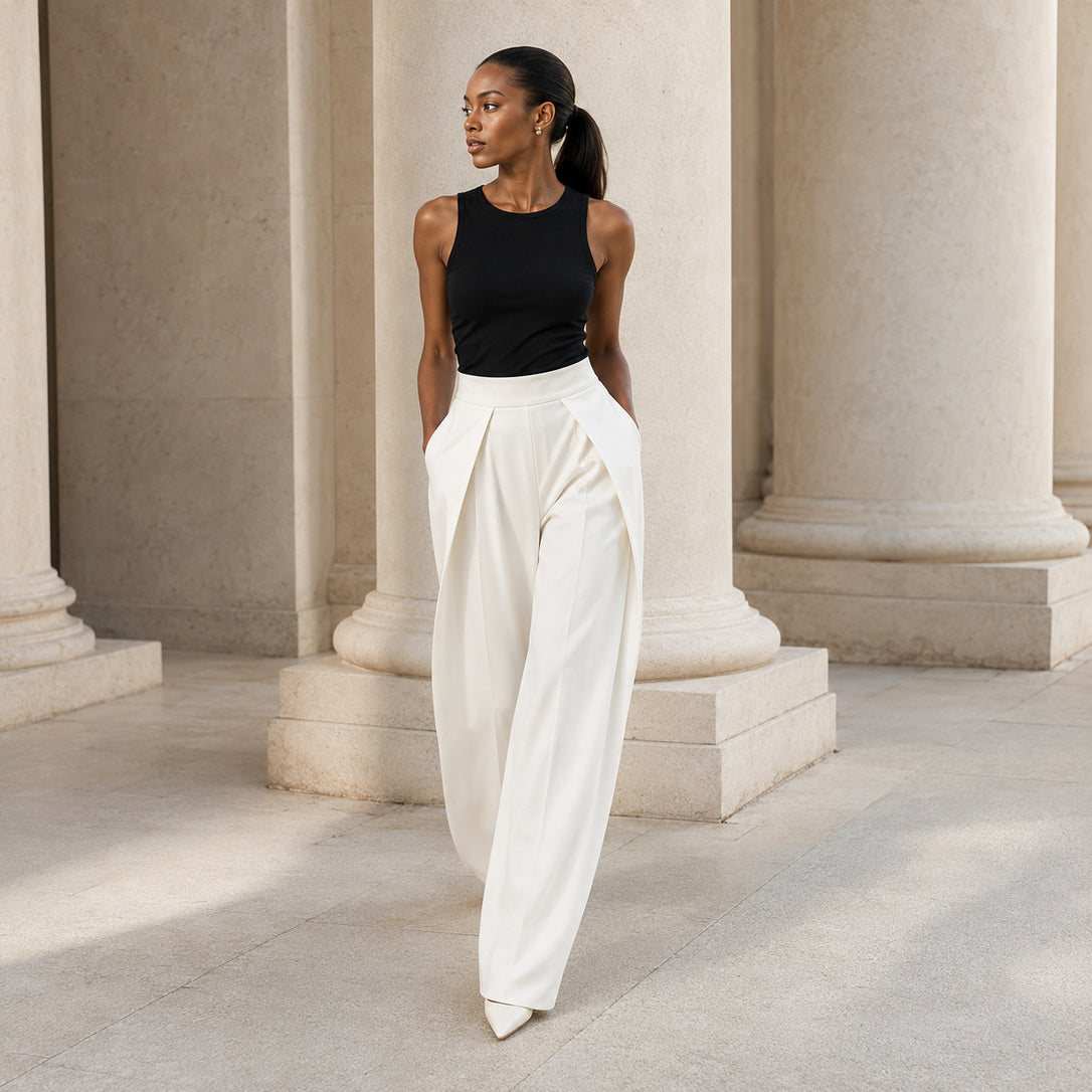 The Arden Sculptural Wide-Leg Trouser in Ivory — product image 12 #Color_Ivory