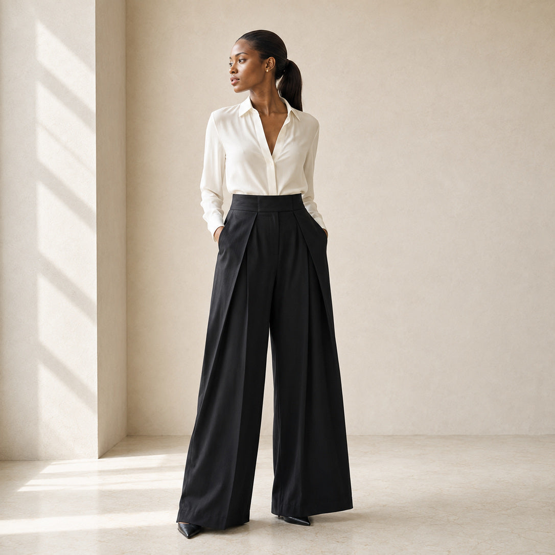 The Arden Sculptural Wide-Leg Trouser in Black — product image 4 #Color_Black