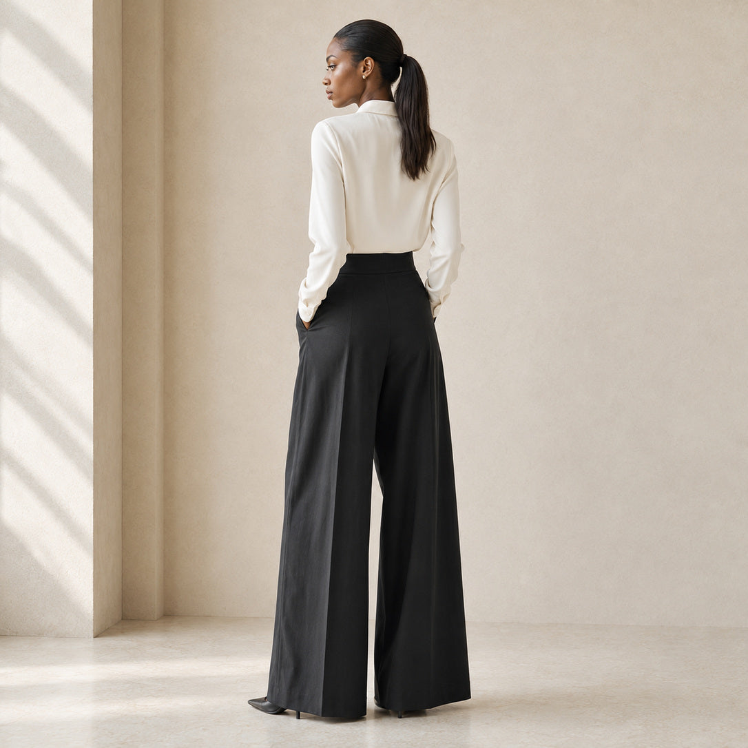 The Arden Sculptural Wide-Leg Trouser in Black — product image 5 #Color_Black