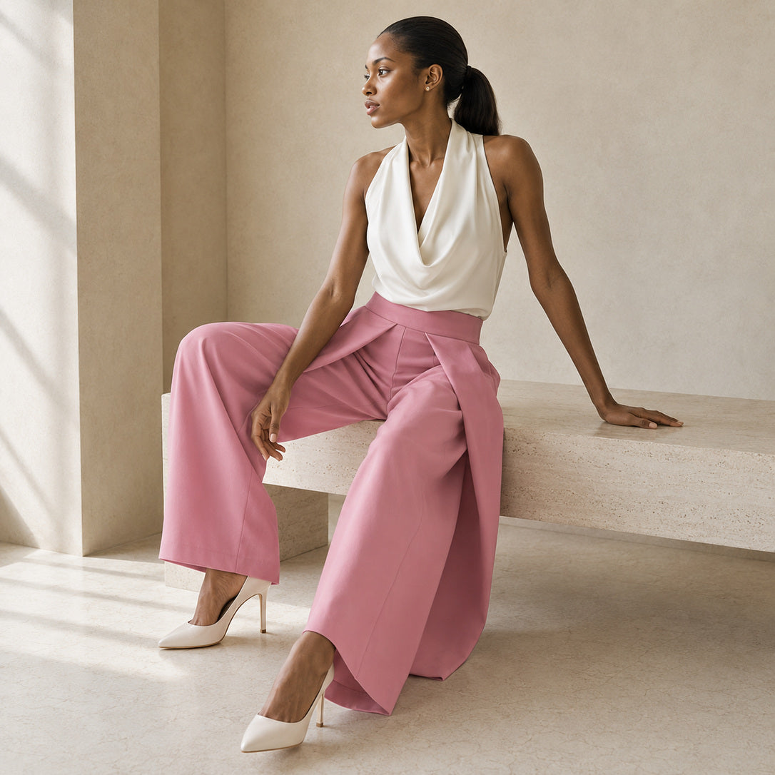 The Arden Sculptural Wide-Leg Trouser in Dusty Rose — product image 14 #Color_Dusty Rose