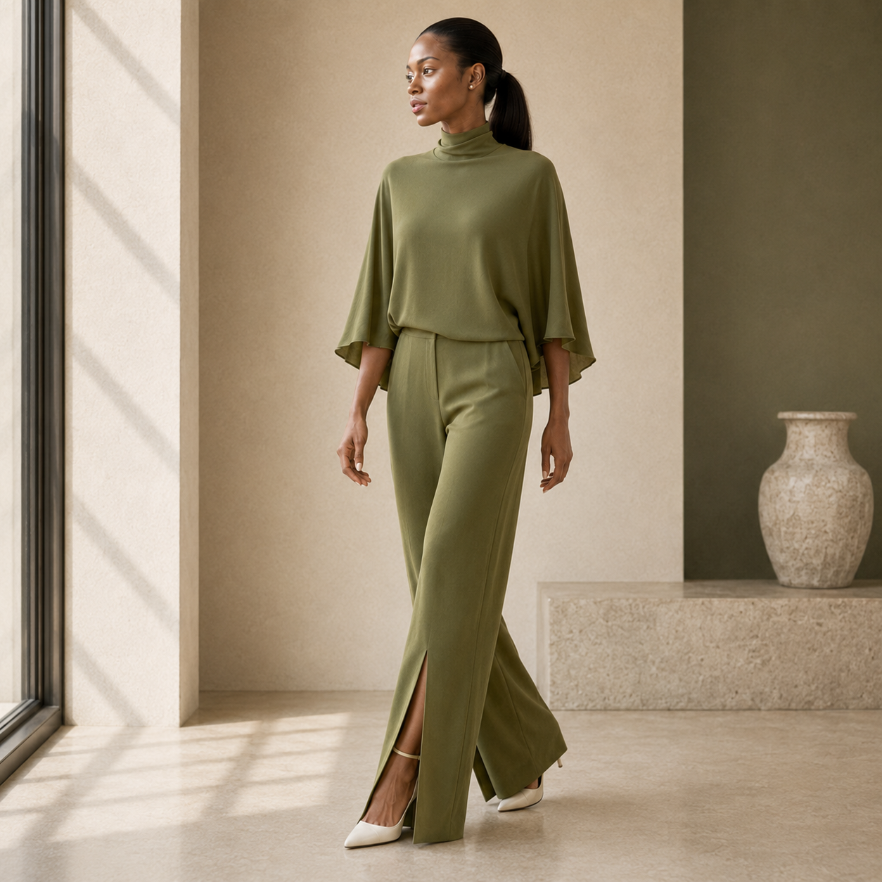 Maelle Draped Cape Trouser Set