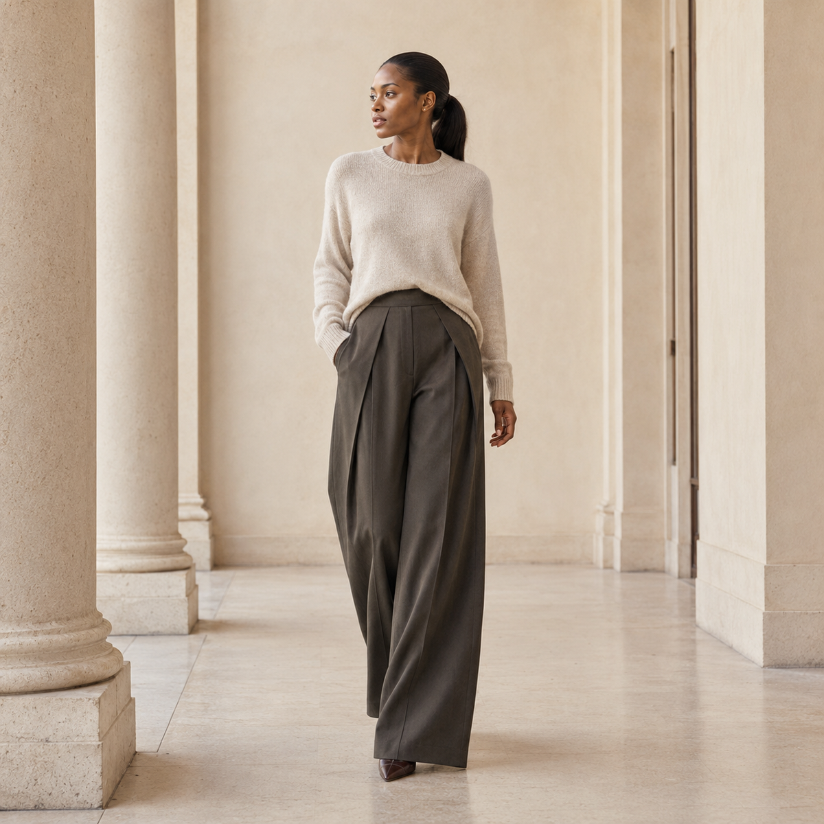 The Arden Sculptural Wide-Leg Trouser in Taupe — product image 9 #Color_Taupe