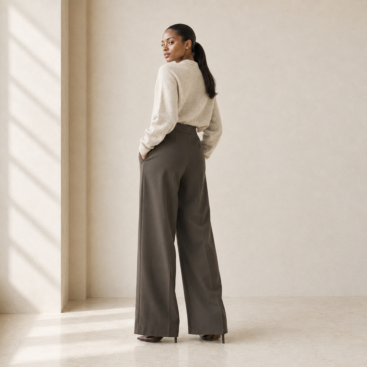 The Arden Sculptural Wide-Leg Trouser in Taupe — product image 8 #Color_Taupe