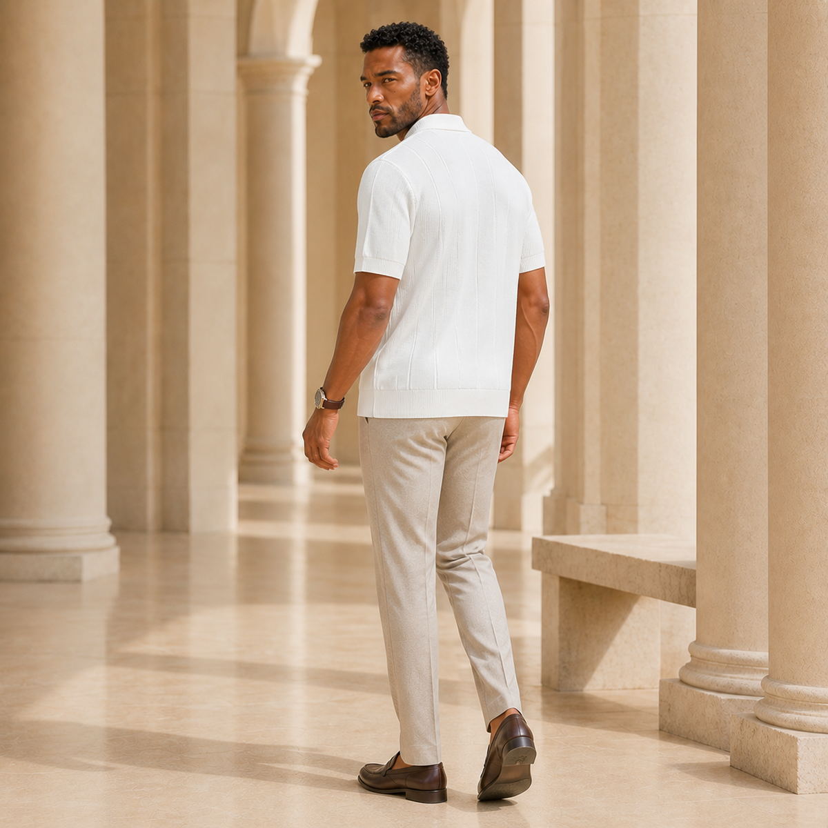 The Laurent Textured Polo in White — product image 4 #Color_White