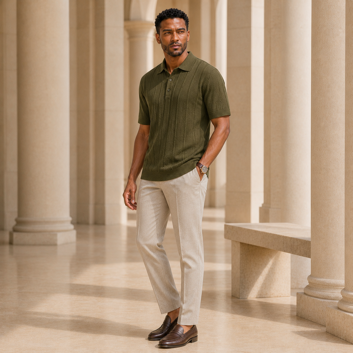 The Laurent Textured Polo in Green — product image 7 #Color_Green