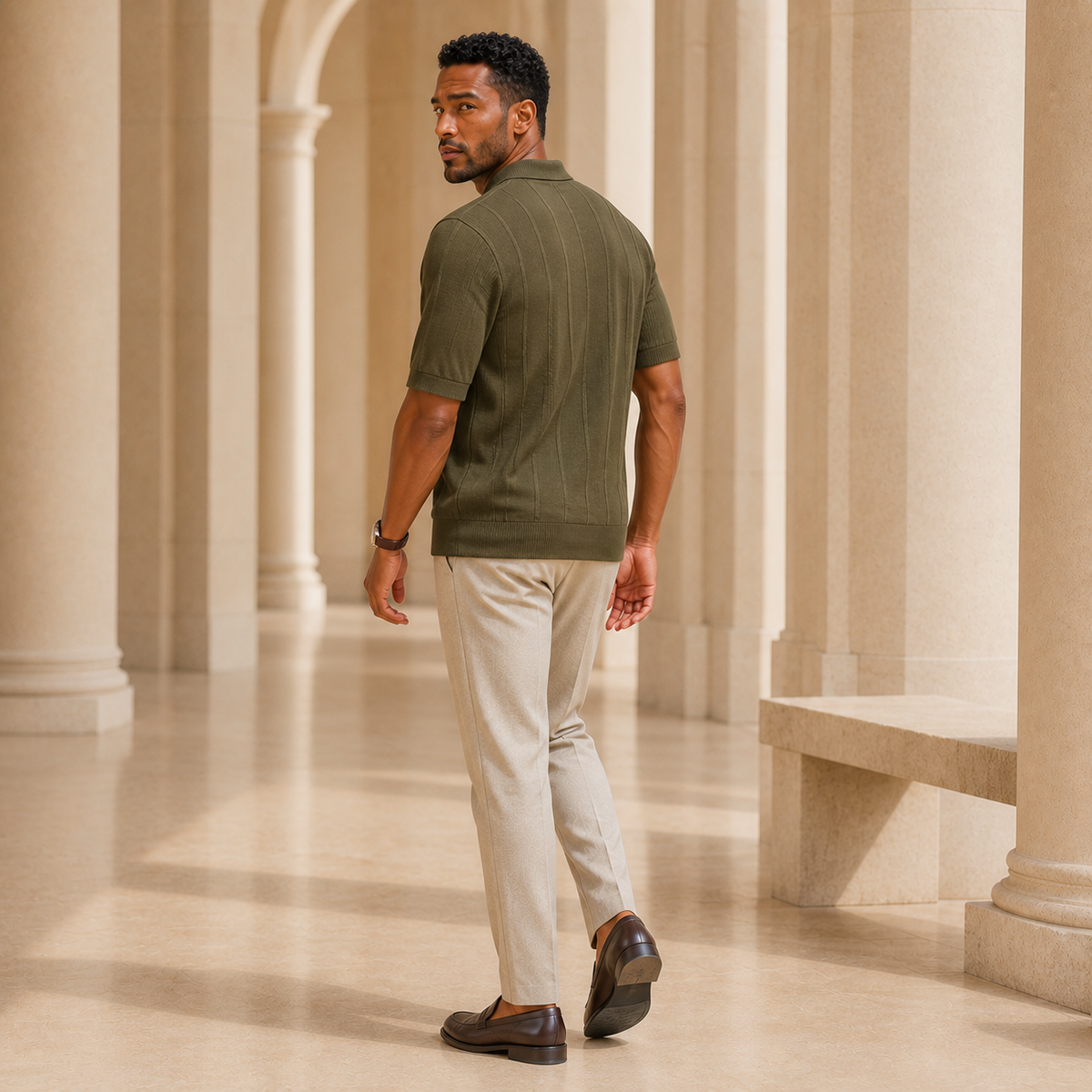 The Laurent Textured Polo in Green — product image 8 #Color_Green